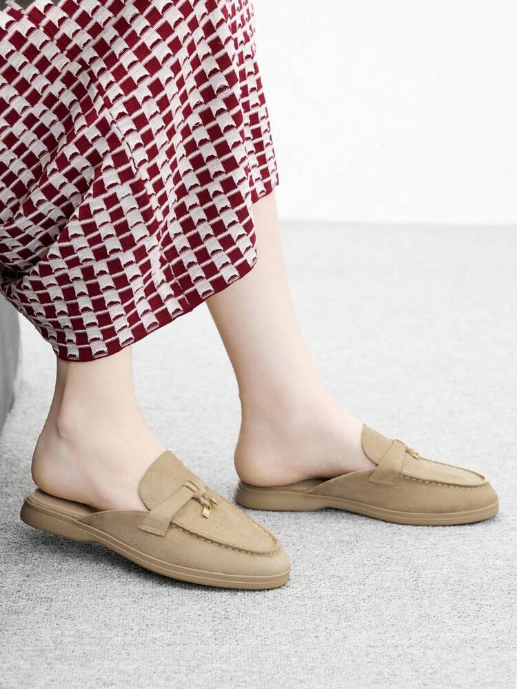 CUCCOO BIZCHIC Women's Fashionable Apricot Velvet Comfortable Commuting Slip-On Flats, Suitable For Outdoor, Casual, Work, Daily Wear For Christmas Spring Shoes