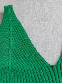 EMERY ROSE Plus Size Women's Solid Color V-Neck Hollow-Out Casual Knitted Vest - Green - View 5