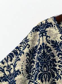 Rusticease Plus Size Holiday Casual Bat Wing Print Shirt And Pants 2pcs Set - Navy Blue - View 4