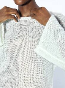 Maija 女士纯色圆领宽松休闲毛衣 - 白色 - 查看 6