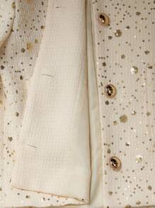 Revavyn Sequin Embroidery Decor, Tweed Fabric, Button Decor Minimalist Casual Short Pocket Decor Round Neck Jacket Fall Cloth For Women - Beige - View 8