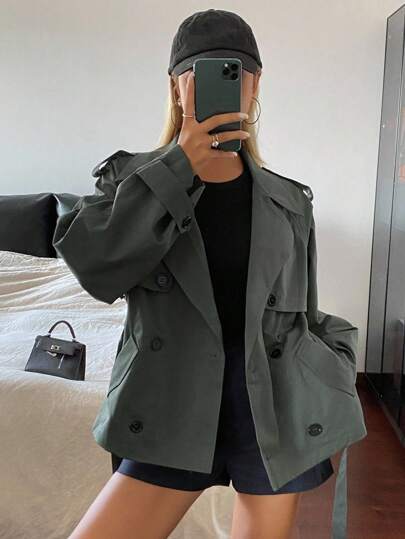 DAZY 女式系带休闲短款风衣女式夹克，秋季女装