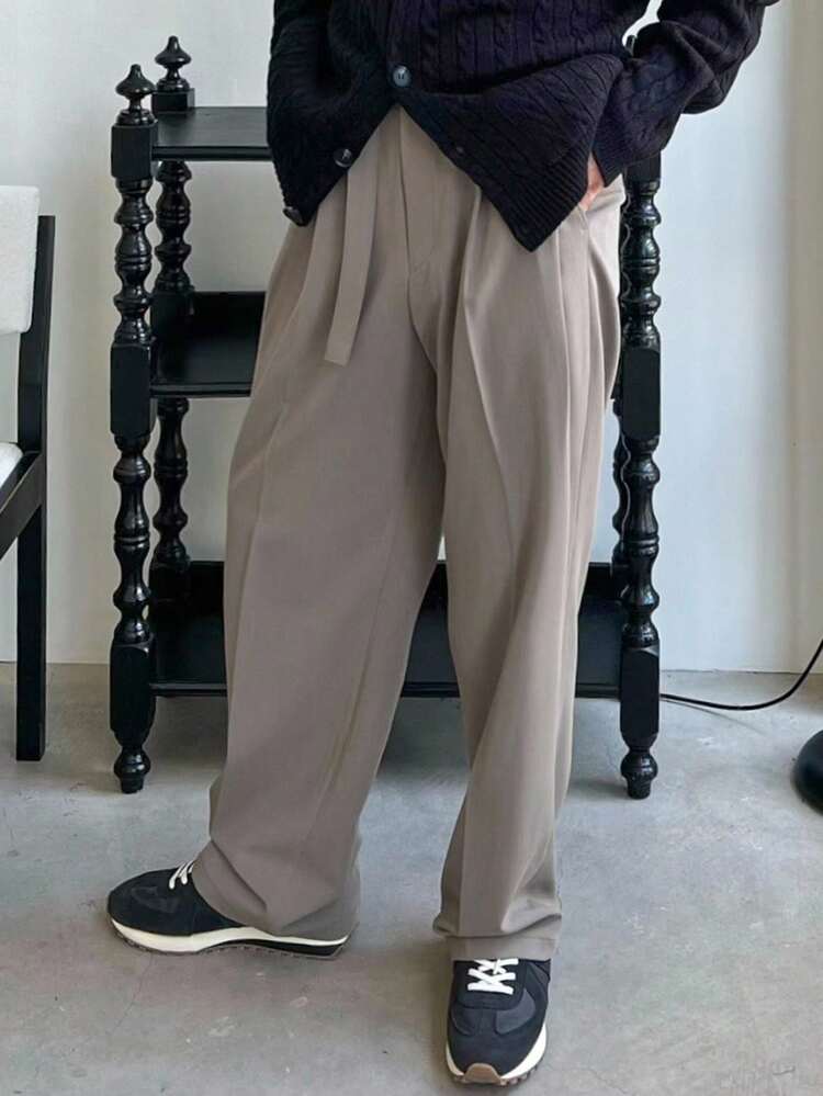 Men's Solid Khaki Commuter Suit Pants, Autumn