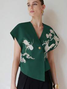 Aveloria Modichic Women's Deer Embroidery Design Vest Shirt With 3D Effect