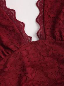 Sweetra 女士露背蕾丝拼接酒红色性感优雅连衣裙