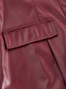 SHEIN MOD 女士长袖时尚酒红色PU衬衫裙，酒红色皮裙，返校季，派对装扮，职业装，万圣节服装，秋冬女装，正式礼服，复古风格服装，优雅服饰 - 酒紅色 - 查看 4