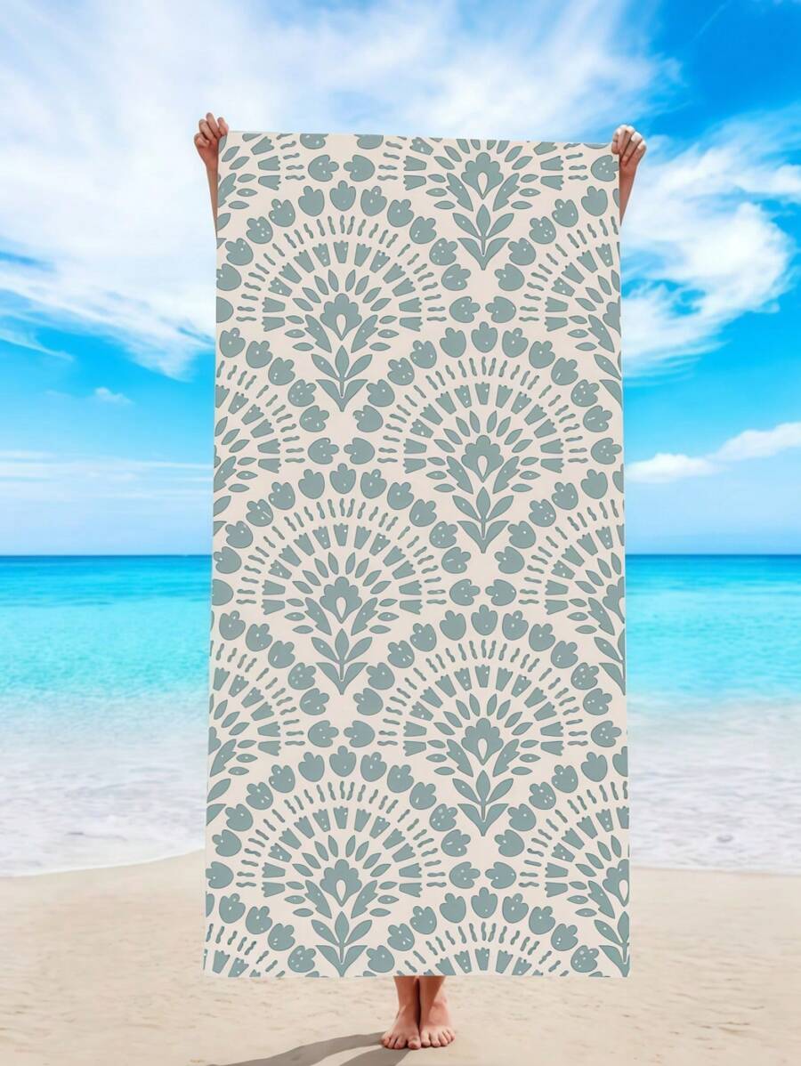 SHEIN 1Pc Extra Large Beach Towel, Oversized, Lightweight, Super Absorbent, Beach Blanket, Super Fine Fiber Beach Towel, Essential For Summer, Windproof, Sun Protection, Beach, Parties, Drying Travel, Camping, Beach Accessories, Holiday Gift Beach Essentials - Dark Green - View 1