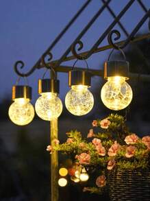 1 pieza Farol colgante solar de vidrio craquelado, iluminación decorativa resistente al agua para jardín, parque, patio trasero, propuesta, campamento, ambiente de fiesta