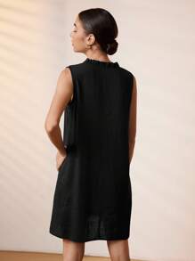 Uhlyne 休闲时尚亚麻V领女式短款无袖连衣裙