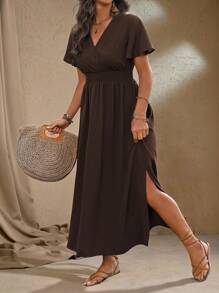 Roveilla 加大码女式裹腰荷叶边袖连衣裙，适合圣诞节超长女装