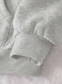 SHEIN 女式字母豹纹落肩长袖休闲宽松连帽运动衫 - 淺灰色 - 查看 3