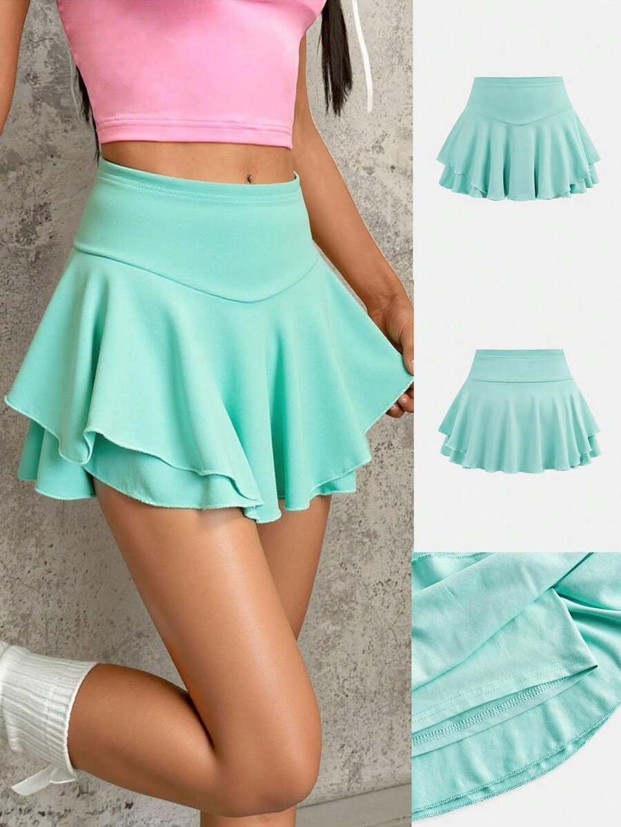 SHEIN Váy thể thao trơn màu thời trang đường phố thường ngày cho bé gái tuổi teen - Màu xanh bạc hà - Xem 1