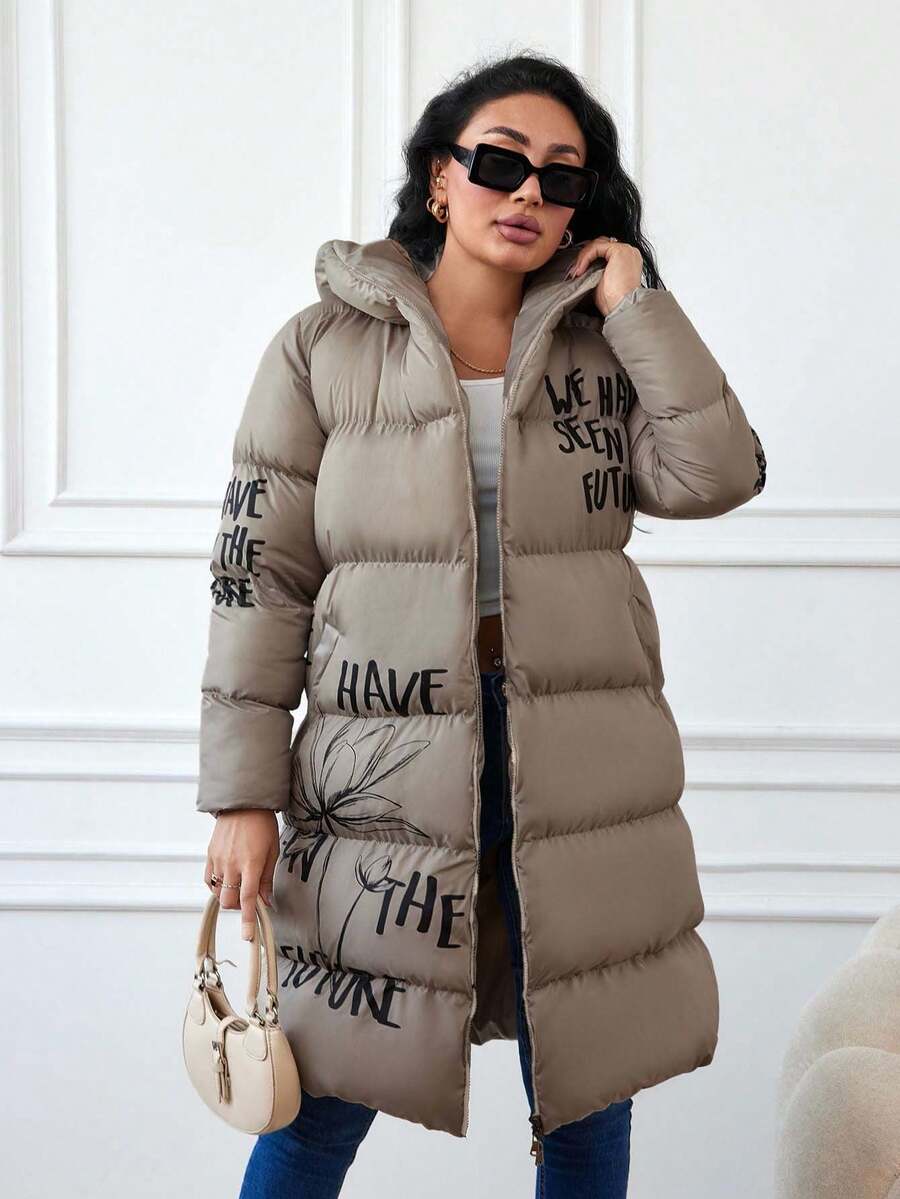 SHEIN Women's Printed Plus Size Winter Coat - Apricot - View 1