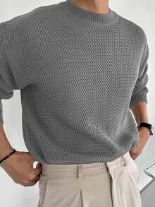 DAZY Men's Casual Loose Fit Long Sleeve Sweater, Grey, Autumn