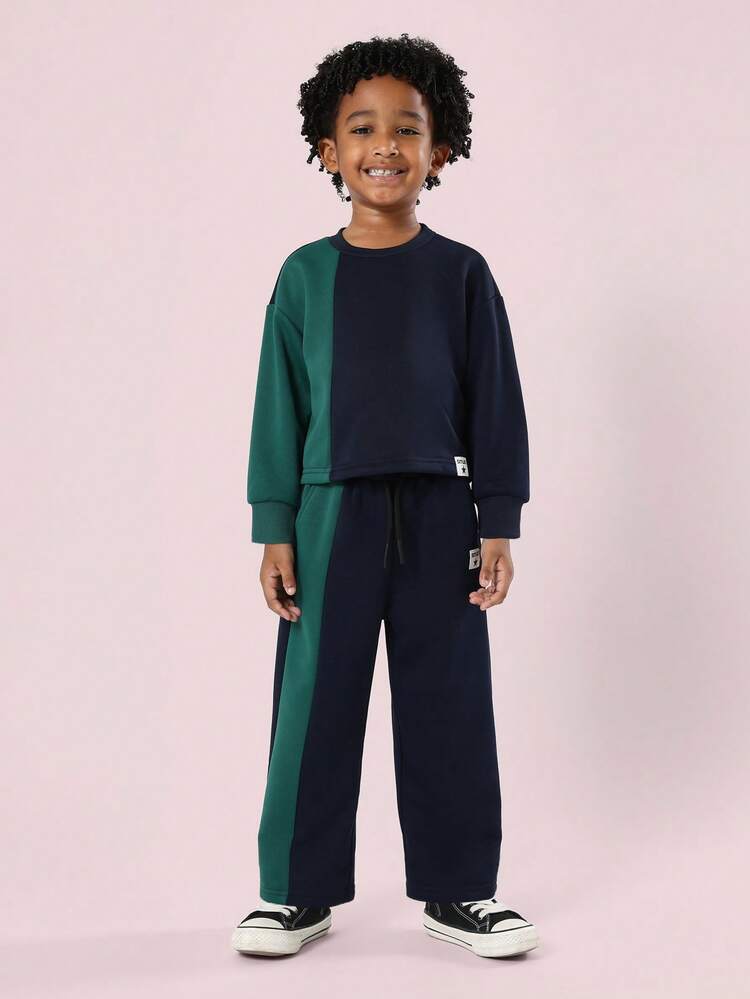 Color Block Sweatshirt With Wide Leg Pants Set