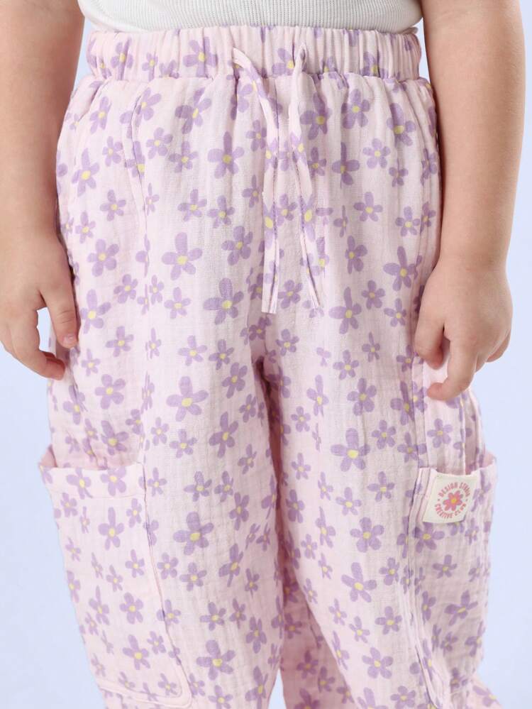 Double Cloth Floral Jogger Pants With Side Pockets