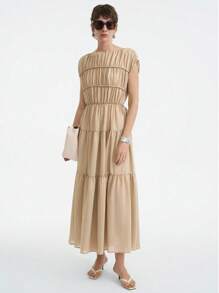 Aalyst Women's Elegant Ruffle Hem A-Line Dress, Summer - Coffee - View 5