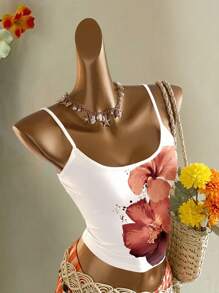 SHEIN EZwear 复古风格热带花卉印花性感吊带背心，适合夏季 - 彩色 - 查看 11