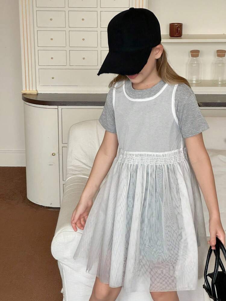 Young Girls Casual Round Neck Artistic Letter Print T-Shirt Set