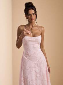 SHEIN BAE Váy maxi chữ A hở lưng màu trơn bó sát có dây mảnh dành cho nữ mùa xuân/hè, váy đi nghỉ, váy đi biển, váy dạ hội thanh lịch - Hồng - Xem 7