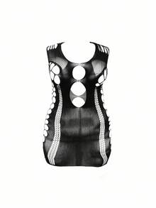 SHEIN Đầm lưới mini bó sát gợi cảm cỡ lớn - màu đen - Xem 3