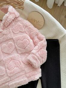 2 件套女婴可爱粉色蓬松连帽衫和裤子套装，秋冬女婴冬季服装幼儿女童冬季服装女童冬季服装套装两件套女婴冬季服装女婴秋季保暖衣服套装