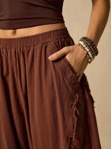 Easelle Vintage Western Boho Casual Retro Brown Curved Blade Design Women's Pants Edge Cutting Design  Fall Women Winter Clothes - Coffee Brown - View 6