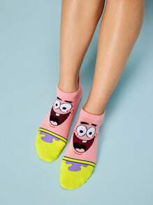 SpongeBob SquarePants | SHEIN 5 双柔软透气吸湿排汗休闲女士踝袜，带有 & & Squidward & Krusty Krab 时尚可爱的彩色短袜，加固脚趾和脚跟，经久耐用，男女通用，四季百搭，夏季冬季 - 彩色 - 查看 6