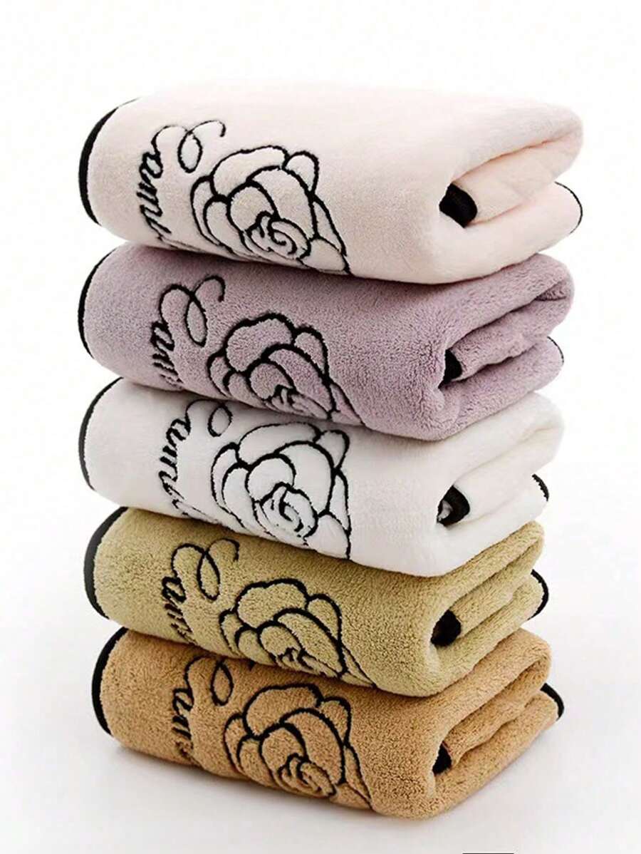 SHEIN 1件/2件装玫瑰刺绣珊瑚绒毛巾套装 - 超柔软、吸水性强、亲肤、速干，包含一条手巾和一条浴巾，尺寸为70*140厘米，适合成人使用，可用于家庭、泳池、浴室等场所。也可用于家居浴室装饰、夏季返校季、美容院等。