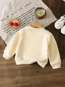 SHEIN Baby Girl Fashion Bow Cherry Print Round Neck Long Sleeve Casual Sweatshirt Fall Winter - Apricot - View 2