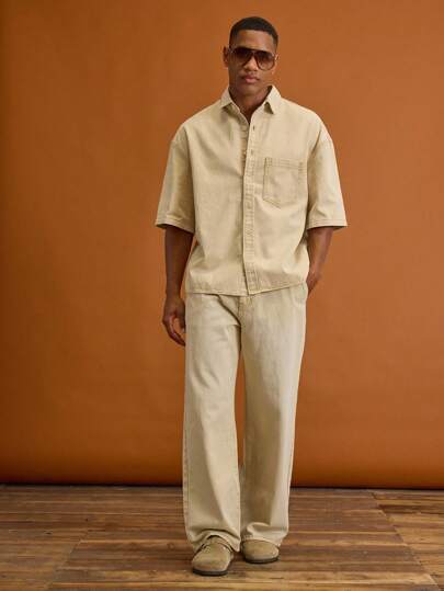  男式直筒“Musero”品牌刺绣牛仔裤，带环扣