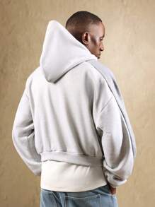 SUMWON Color Block Hoodie With Centre Pocket Soft French Terry Fit Modern Streetwear Urban Fall Winter Essential Casual Athleisure Oversized Hood Minimalist Pullover Sweatshirt Plain - Grey - View 2