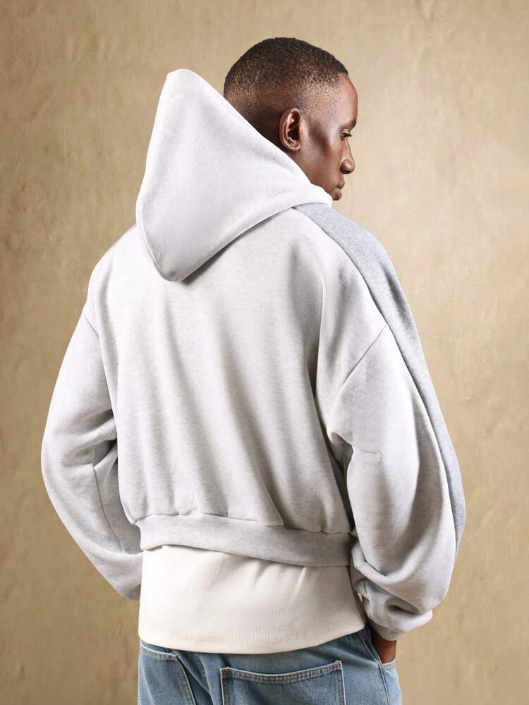 Color Block Hoodie With Centre Pocket And Oversized Hood
