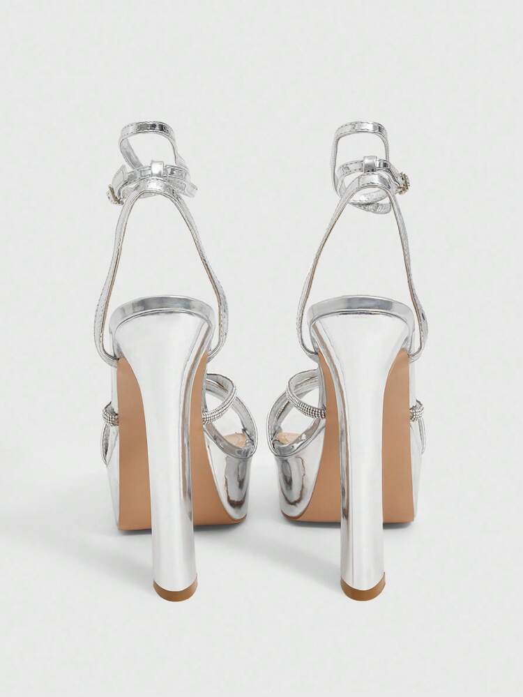 CUCCOO LuxiPop Women Shoes Square Head Water Platform Platform Shoes Stiletto Silver Rhinestone Strips Sexy Ladies High Heel Sandals Fish Mouth Sandals Nightclub Super High Water Platform Sandals Back To School Wear Halloween Christmas Party Wear