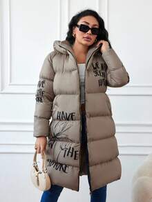 SHEIN Women's Printed Plus Size Winter Coat - Apricot - View 8