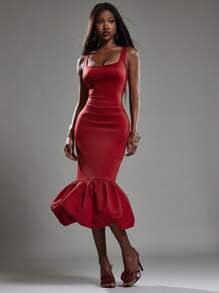 NYA SZN 露背深V修身泡泡裙，适合特殊场合、约会、婚礼宾客、伴娘伴娘团，春夏中长款女装