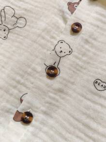 SHEIN Vintaside Kids 男宝宝休闲卡通熊印花polo领开衫上衣和裤子套装，适合外出、居家和日常穿着，春秋季 - 彩色 - 查看 5