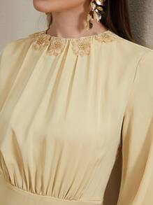 Veilorie Women's Elegant 3D Floral Decor Lantern Sleeve Dress   National Day  Modest Dresses For Women  Wedding Guest Dress Elegant   Fall Clothes For Women - Yellow - View 7