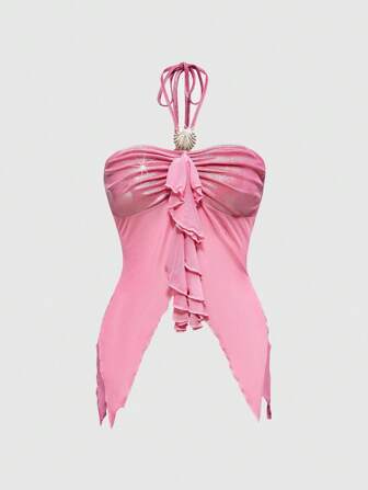 Fairycore Débardeur à bretelles fines avec décoration de coquillages et ourlet asymétrique pour femmes