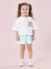 SUMWON Kids Strawberry Festival Summer Co-Ord Set Short Sleeve T-Shirt Casual Ribbed Shorts Outdoor Farm Fresh Berry Best Design
