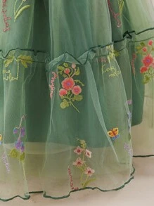 Glamorique Kids Baby Girls' Green Bow Design Mesh Embroidered Dress, Fluffy Skirt Cute & Sweet, Suitable For Birthday Party, Flower Girl, Various Occasions - Green - View 5
