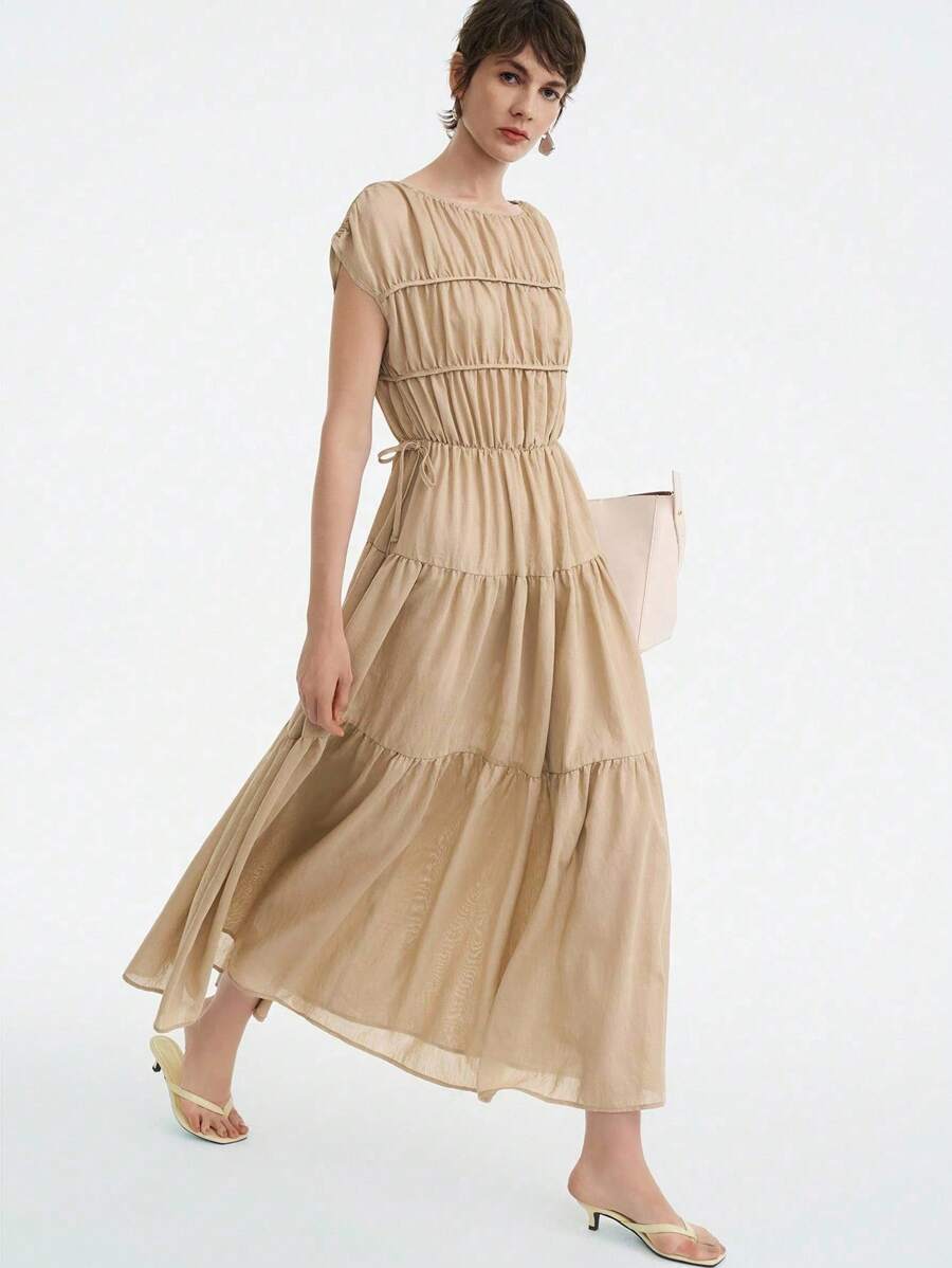 Aalyst Women's Elegant Ruffle Hem A-Line Dress, Summer - Coffee - View 1