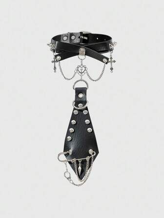 Grunge Punk Punk Rock Style Rivet Chain Metal Heart & Cross Bracelet, Unisex Tie Clip, Goth Dark Style Accessories, Unique Personalized Jewelry