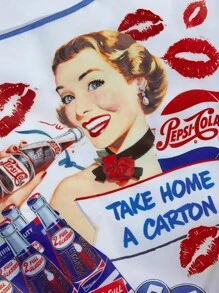 PEPSI X SHEIN 1 pieza Bolsa de compras plegable con gráfico de figura, bolso de mano con cadena de perlas, adecuado para ir al trabajo, compras, viajes, para hombres y mujeres, ligero y portátil