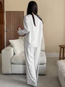 DAZY Simple Solid Color Knit Women Lounge Set, Fall Winter Clothes, Cozy Outfits - Grey - View 2