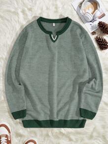 EURMUSE Men Rib Knit Textured Crew Neck High Quality Regular Sweater - Army Green - View 2