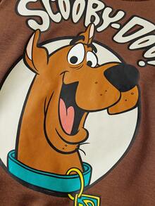 SCOOBY-DOO X SHEIN 2 pièces Sweat-shirt col rond à motif de dessin animé marron et pantalon de survêtement à carreaux pour jeune garçon, automne/hiver