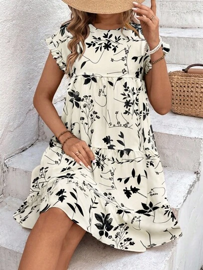 Breezaya Vestido de verano con estampado vintage para vacaciones y playa, conjunto de ropa para mujeres