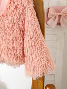 SHEIN Elladie kids 女宝宝简约纯色毛绒短外套，适合秋冬季户外穿着 - 珊瑚粉 - 查看 6