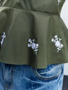 Maija 女士荷叶边印花抹胸上衣，都市通勤商务休闲上衣，办公室穿着，教师必备，秋冬季基础款外套 - 軍綠色 - 查看 6